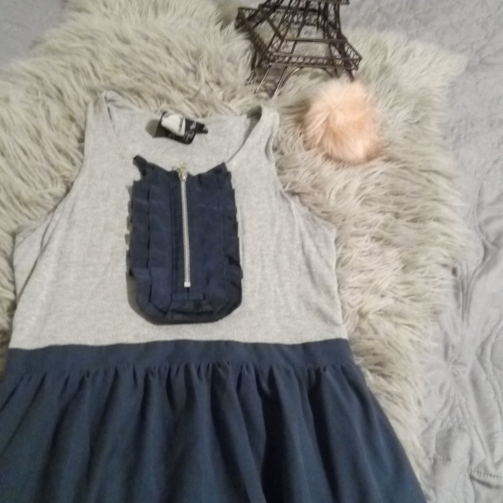 "Navy blue and gray skater dress"